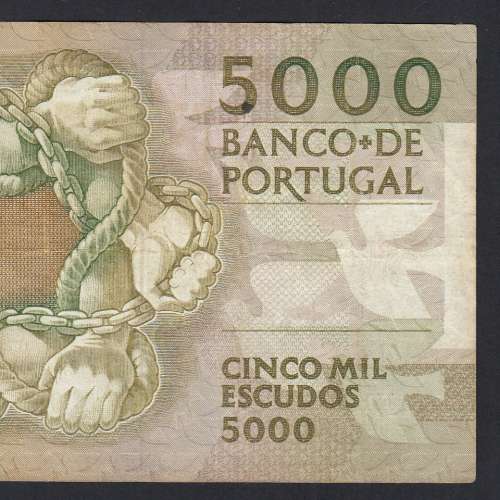 5000 Escudos 1988 Antero de Quental, 28-10-1988, ANL, Plate: 2A, Bank of Portugal, World Paper Money Pick 184, (Circulated)