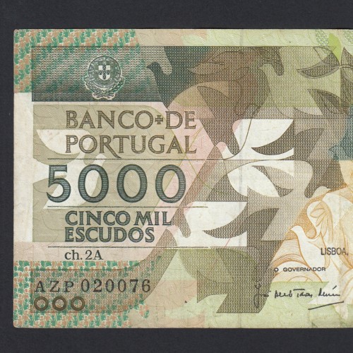 5000 Escudos 1989 Antero de Quental, 6 de Julho 1989, AZP, Chapa: 2A, Banco de Portugal, World Paper Money Pick 184, (Circulada)