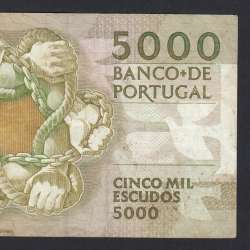 5000 Escudos 1989 Antero de Quental, 6-7-1989, AZP, Plate: 2A, Bank of Portugal, World Paper Money Pick 184, (Circulated)
