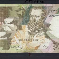 5000 Escudos 1989 Antero de Quental, 6-7-1989, AZP, Plate: 2A, Bank of Portugal, World Paper Money Pick 184, (Circulated)