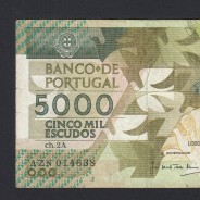 5000 Escudos 1989 Antero de Quental, 6 de Julho 1989, AZN, Chapa: 2A, Banco de Portugal, World Paper Money Pick 184, (Circulada)