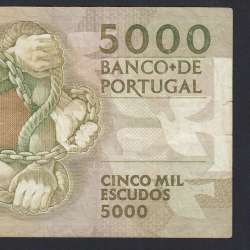 5000 Escudos 1989 Antero de Quental, 6-7-1989, AZN, Plate: 2A, Bank of Portugal, World Paper Money Pick 184, (Circulated)