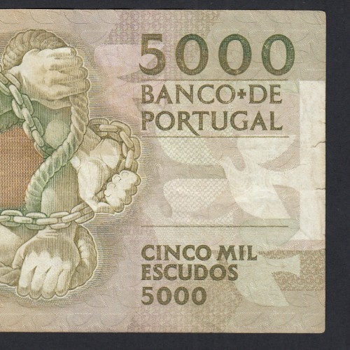 5000 Escudos 1989 Antero de Quental, 6 de Julho 1989, AZN, Chapa: 2A, Banco de Portugal, World Paper Money Pick 184, (Circulada)