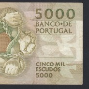 5000 Escudos 1989 Antero de Quental, 6 de Julho 1989, AZN, Chapa: 2A, Banco de Portugal, World Paper Money Pick 184, (Circulada)