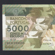 5000 Escudos 1989 Antero de Quental, 19-10-1989, BGR, Plate: 2A, Bank of Portugal, World Paper Money Pick 184, (Circulated)