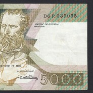 5000 Escudos 1989 Antero de Quental, 19-10-1989, BGR, Plate: 2A, Bank of Portugal, World Paper Money Pick 184, (Circulated)