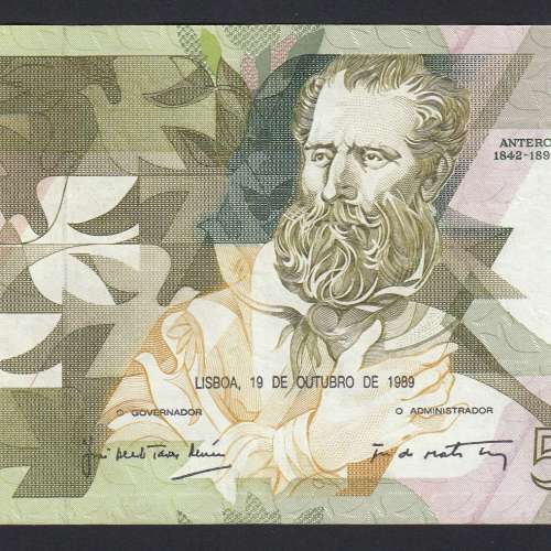 5000 Escudos 1989 Antero de Quental, 19-10-1989, BVD, Plate: 2A, Bank of Portugal, World Paper Money Pick 184, (Circulated)