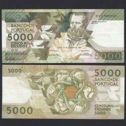 5000 Escudos 1989 Antero de Quental, 19-10-1989, BVJ, Plate: 2A, Bank of Portugal, World Paper Money Pick 184, (Circulated)