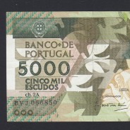 5000 Escudos 1989 Antero de Quental, 19 Outubro 1989, BVJ, Chapa: 2A, Banco de Portugal, World Paper Money Pick 184, (Circulada)