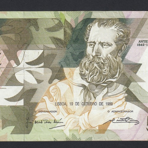 5000 Escudos 1989 Antero de Quental, 19-10-1989, BVJ, Plate: 2A, Bank of Portugal, World Paper Money Pick 184, (Circulated)