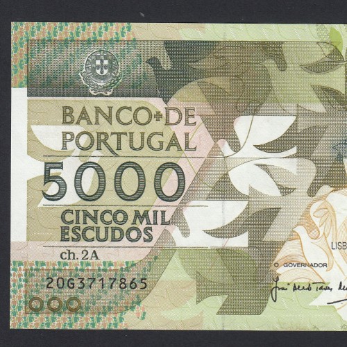 5000 Escudos 1991 Antero de Quental, 31 Outubro 1991, 20G, Chapa: 2A, Banco de Portugal, World Paper Money Pick 184, (Circulada)