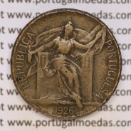 coin of 1 escudo of 1926 Aluminium-Bronze of the Portuguese Republic, 1$00 "Escudo" 1926, (F+), World Coins Portugal KM 576
