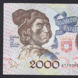 2000 Escudos 23 Maio 1991 Bartolomeu Dias, 23/05/1991, A17, Chapa:1, Banco de Portugal, World Paper Money Pick 186, (Circulada)