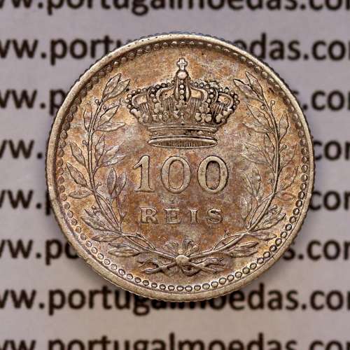 100 réis 1910 prata D. Manuel II, tostão prata 1910, (MBC+), World Coins Portugal KM 548