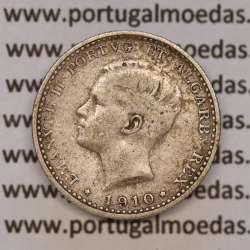 100 réis 1910 prata D. Manuel II, tostão prata 1910, (MBC), World Coins Portugal KM 548