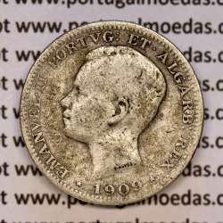 200 réis 1909 prata D. Manuel II, dois tostões prata 1909, (BC), World Coins Portugal KM 549