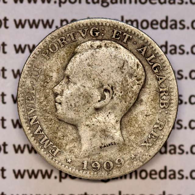200 réis 1909 prata D. Manuel II, dois tostões prata 1909, (BC), World Coins Portugal KM 549