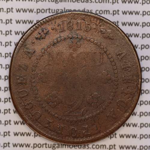 coin of 2 Macutas 1815 copper D. João Príncipe Regente, Angola, Recoined on 1 Macuta of D. José I, (VF), World Coins Angola KM47