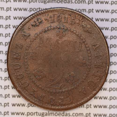 coin of 2 Macutas 1815 copper D. João Príncipe Regente, Angola, Recoined on 1 Macuta of D. José I, (VF), World Coins Angola KM47