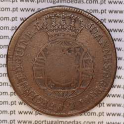 coin of 2 Macutas 1815 copper D. João Príncipe Regente, Angola, Recoined on 1 Macuta of D. José I, (VF), World Coins Angola KM47