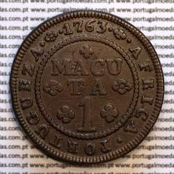 1 Macuta 1763 copper D. José I, Angola, 5 pearls on the outer arch crown and 72 on the circle, "ET" together, World Coins KM 12
