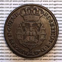 1 Macuta 1763 copper D. José I, Angola, 5 pearls on the outer arch crown and 72 on the circle, "ET" together, World Coins KM 12
