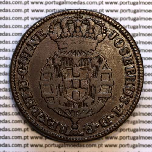 1 Macuta 1763 copper D. José I, Angola, 5 pearls on the outer arch crown and 72 on the circle, "ET" together, World Coins KM 12