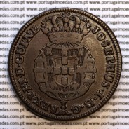 1 Macuta 1763 cobre D. José I, Angola, 5 pérolas no arco exterior coroa e 72 no circulo, "ET" unidos, World Coins Angola KM12
