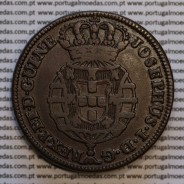 1 Macuta 1763 cobre D. José I, Angola, 5 pérolas no arco exterior coroa e 72 no circulo, "ET" unidos, World Coins Angola KM12