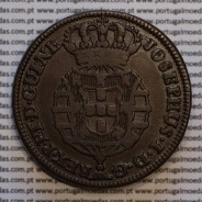 1 Macuta 1763 cobre D. José I, Angola, 5 pérolas no arco exterior coroa e 72 no circulo, "ET" unidos, World Coins Angola KM12