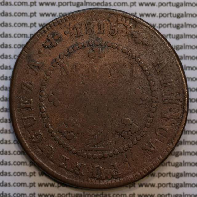 coin of 2 Macutas 1815 copper D. João Príncipe Regente, Angola, Recoined on 1 Macuta of D. José I, (VF), World Coins Angola KM47