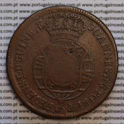 coin of 2 Macutas 1815 copper D. João Príncipe Regente, Angola, Recoined on 1 Macuta of D. José I, (VF), World Coins Angola KM47