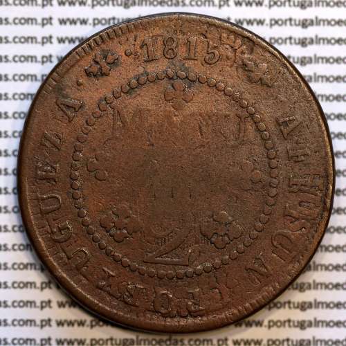 coin of 2 Macutas 1815 copper D. João Príncipe Regente, Angola, Recoined on 1 Macuta of D. José I, (VF), World Coins Angola KM47
