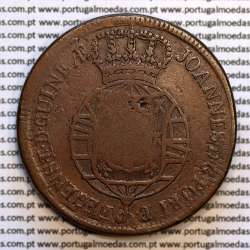 coin of 2 Macutas 1815 copper D. João Príncipe Regente, Angola, Recoined on 1 Macuta of D. José I, (VF), World Coins Angola KM47