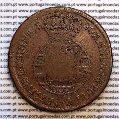 coin of 2 Macutas 1815 copper D. João Príncipe Regente, Angola, Recoined on 1 Macuta of D. José I, (VF), World Coins Angola KM47