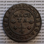 1/4 Macuta 1763 cobre D. José I, Angola, Cruz simples na Coroa, 71 Pérolas no circulo, "ET" unidos, World Coins Angola KM 10