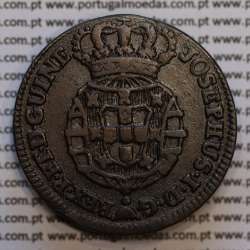 Angola coin of 1/4 Macuta 1763 copper D. José I, Single Cross, 71 Pearls, "ET" united, World Coins Angola KM 10