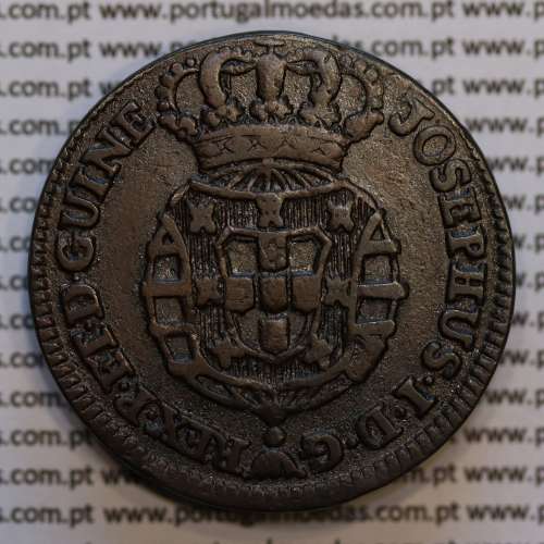 Angola coin of 1/4 Macuta 1763 copper D. José I, Single Cross, 71 Pearls, "ET" united, World Coins Angola KM 10