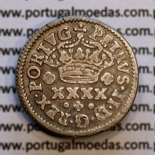 Silver Half Tostão D. Pedro II, Porto, Smooth Maple, Type 22 crown crown, inner with three lines, World Coins Portugal KM137