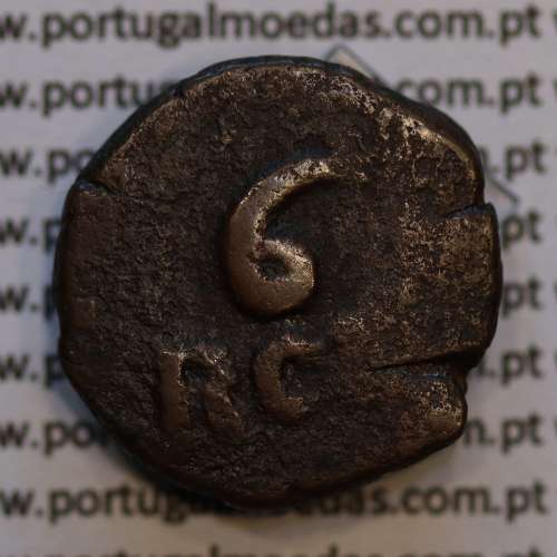 coin Portuguese India, 6 Reis copper D. João VI (1816-1826), Armillary Sphere big, (F), World Coins India Portuguese KM 226