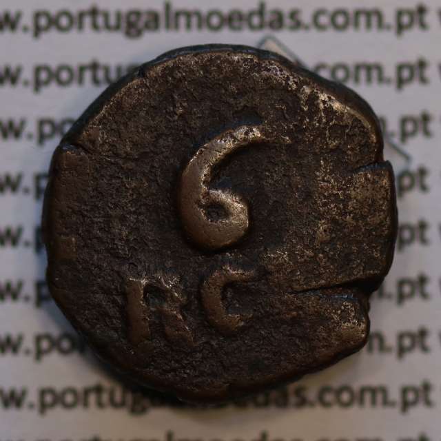coin Portuguese India, 6 Reis copper D. João VI (1816-1826), Armillary Sphere big, (F), World Coins India Portuguese KM 226