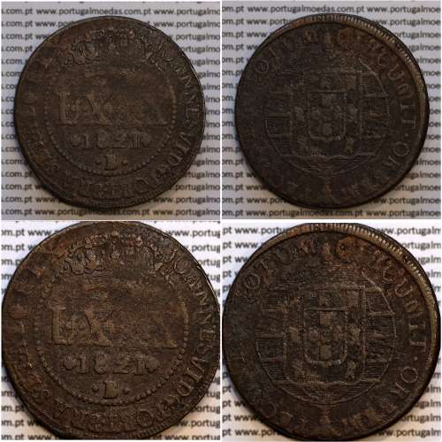 Copper coin of 80 Réis 1821B king D. João VI, Brazil, Error Legend CIRCUMIT ORBEM PECUNIA TOTUM,  World Coins Brazil KM 342.1