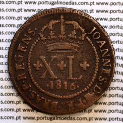 40 Réis copper 1816 D. João Prince Regent (Brazil), "B" Bahia, Crown without peduncles, circle 58 Pearls, World Coins KM 234.