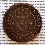 XL Réis 1816 cobre D. João Príncipe Regente (Brasil), "B" Bahia, Coroa sem pedúnculos, circulo 58 Pérolas, World Coins KM 234.2