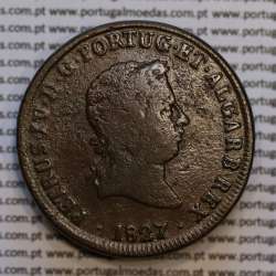 40 Réis 1827 Bronze de D. Pedro IV, Pataco 1827, Data entre pontos, Coroa baixa, Cruz Irradiada, World Coins Portugal KM 373