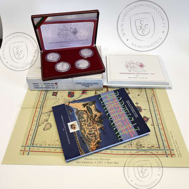 4 silver coins of 200 escudos 1996 Portugal, China, Macau, Taiwan, Siam, VII Series Portugueses Discoveries, World Coins KM PS29