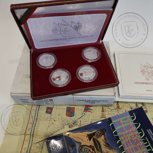 4 silver coins of 200 escudos 1996 Portugal, China, Macau, Taiwan, Siam, VII Series Portugueses Discoveries, World Coins KM PS29