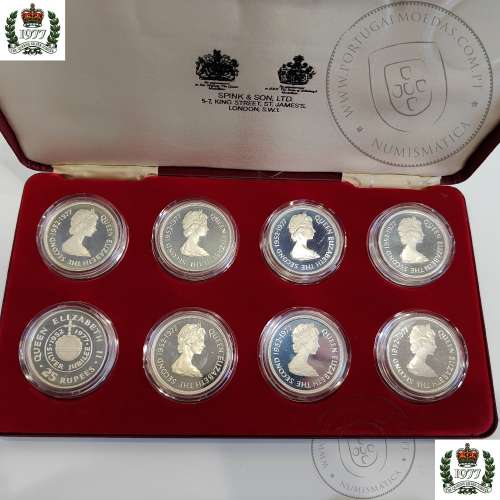 Rare Set 8 Proof Silver Coins 1977, 1st Queen Elizabeth II Jubilee, 8 different British Isles, Spink & Son Certified Case, Ltd,
