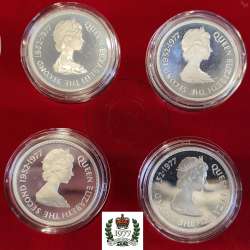 Rare Set 8 Proof Silver Coins 1977, 1st Queen Elizabeth II Jubilee, 8 different British Isles, Spink & Son Certified Case, Ltd,