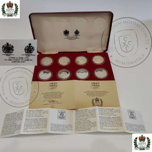 Rare Set 8 Proof Silver Coins 1977, 1st Queen Elizabeth II Jubilee, 8 different British Isles, Spink & Son Certified Case, Ltd,
